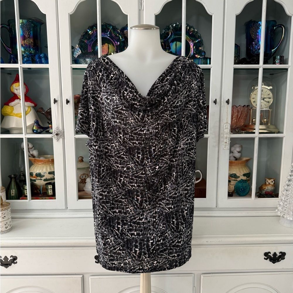 Jaclyn Smith Patterned Top Black & White Size XXL